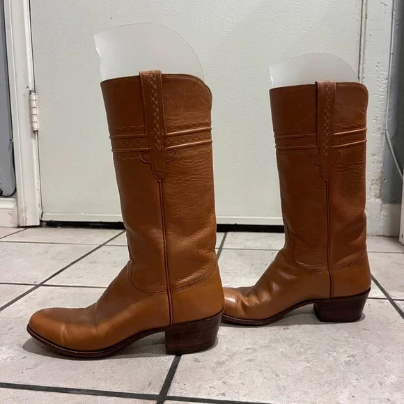 Lucchese Tan Leather Cowboy Boots - Picture 2 of 5